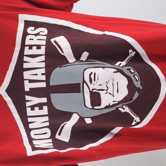 Money Takers Raiders & AKS logo men's large big print red & black t-shirt - Picture 2 of 4